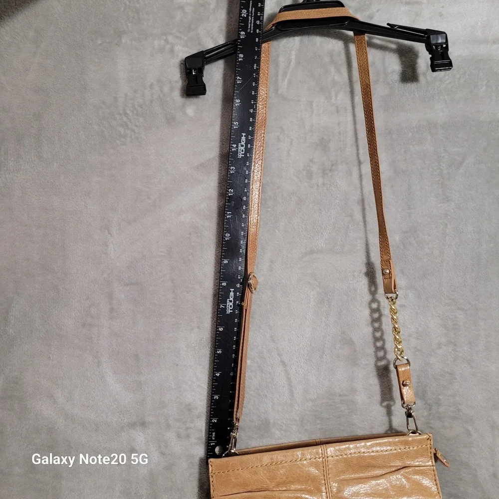 THE SAK Tan Glazed Leather Crossbody Pleated Bag/Purse Zip Top Removable Strap